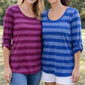 BUNDLE OF 2 WOMEN’S THE NORTH FACE STRIPED TOPS SIZE LARGE